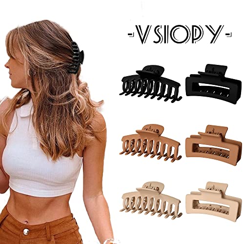 Vsiopy 6pcs 3.5 Inch Medium Large Claw Clips For Thick Hair, Big Hair Clip For Thin Hair, Girls' Hair Clips Claw, Neutral Hair Clips for Women, Matte Square Hair Claws Clips For Hair