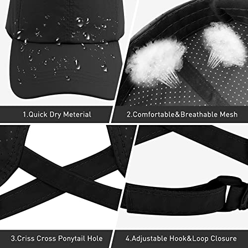 Womens Ponytail Hat Baseball Cap, Adjustable Criss Cross Baseball Cap High Bun Unisex Quick Drying Trucker Hats (ZBlack, One Size)