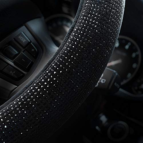 Valleycomfy Steering Wheel Cover for Women Men Bling Bling Crystal Diamond Sparkling Car SUV Wheel Protector Universal Fit 15 Inch (Black with Black Diamond, Standard Size(14" 1/2-15" 1/4))