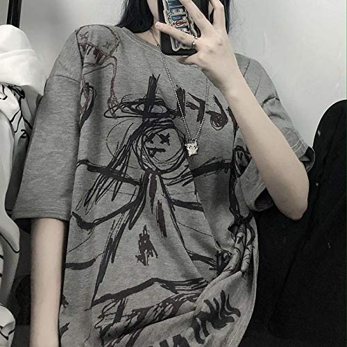 MOMEITU Gothic Women t-Shirt Women's T-Shirt Clothes Street Haajuku high Street top Summer New T-Shirt(Gray,XXL)