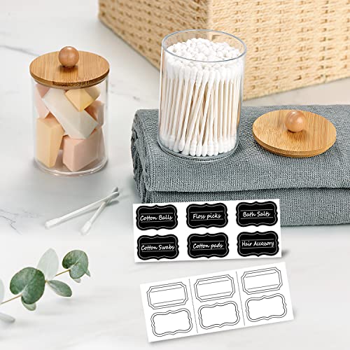 Qtip Dispenser Apothecary Jars with Bamboo Lids - Clear Plastic Vanity Makeup Organizer Storage Canister - Bathroom Accessories for Q-Tips, Cotton Swab, Cotton Ball, Cotton Rounds, floss (3)