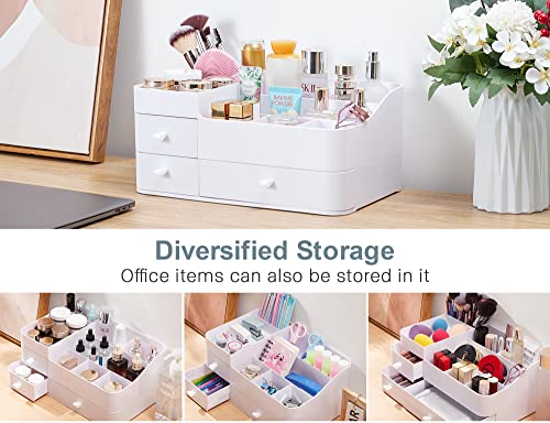 Makeup Organizer with Drawers,Large Capacity Countertop Organizer for Vanity,Bathroom and Bedroom Desk Cosmetics Organizer for Skin Care,Brushes, Eyeshadow, Lotions, Lipstick, Nail Polish and Jewelry