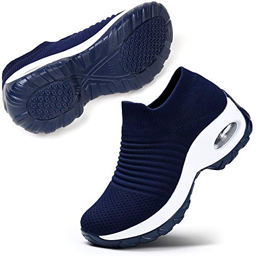 STQ Women's Tennis Walking Shoes Comfortable Athletic Mesh Slip on Sneakers, Navy 8