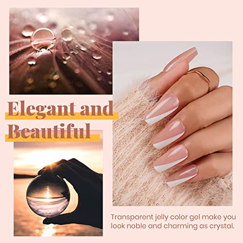 Beetles Gel Polish Set- 6 Colors Transparent Jelly Gel Milky White Sheer Pink Nude Gel Ultimate Monochrome Collection Soak off U V Gel Nail Polish Salon DIY Gel Nail Kit Christmas Nails Gift for Women