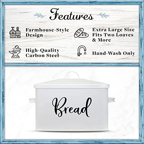 Home Acre Designs Bread Box - Large Farmhouse Decor Style Pantry Organization and Storage Container for Countertop - Rustic Kitchen Decor