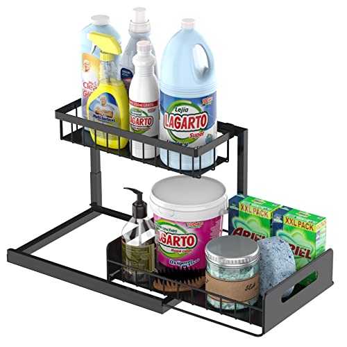 Under Sink Organizer, Bukfen Pull Out Cabinet Organizer 2-Tier Slide Out Sliding Shelf Under Cabinet Storage Multi-Use for Under Kitchen Bathroom Sink Organizers and Storage