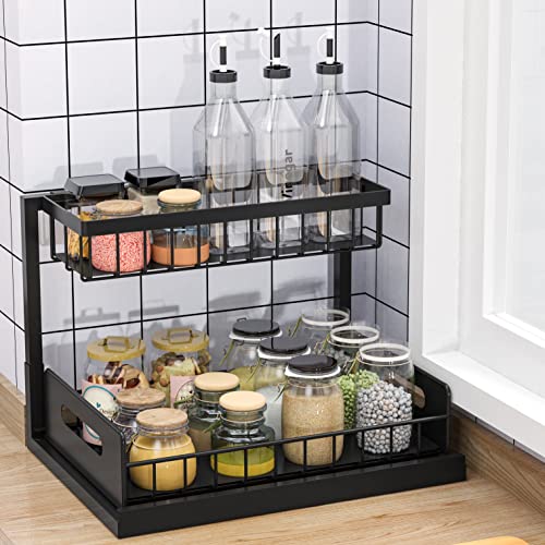 Under Sink Organizer, Bukfen Pull Out Cabinet Organizer 2-Tier Slide Out Sliding Shelf Under Cabinet Storage Multi-Use for Under Kitchen Bathroom Sink Organizers and Storage