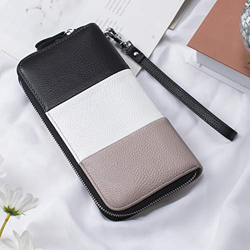 Womens Wallet RFID Blocking Genuine Leather Multi Credit Card Large Capacity Zip Around Clutch Travel Purse Wristlet Black