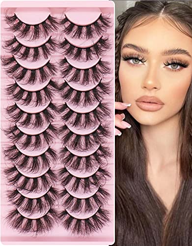 MilyBest Lashes False Eyelashes 10 Pairs 18mm Fluffy Cat Eye Faux Mink Lashes Pestañas Postizas D Curl Volume Fake Lashes Wispy Natural Look Eye lashes Strip Sets Pack