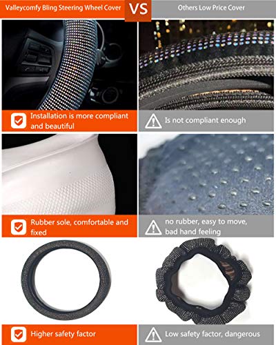 Valleycomfy Steering Wheel Cover for Women Men Bling Bling Crystal Diamond Sparkling Car SUV Wheel Protector Universal Fit 15 Inch (Black with Black Diamond, Standard Size(14" 1/2-15" 1/4))