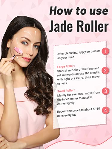 Deciniee Jade Roller and Gua Sha Set - Anti Aging Rose Quartz Face Roller Massager & Guasha Tool for Face, Eye, Neck - Natural Beauty Skin Care Tools Body Muscle Relaxing Relieve Wrinkles