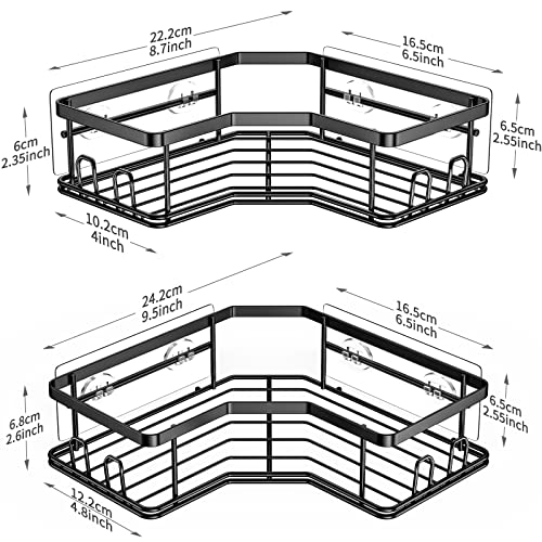 MAXIFFE Corner Shower Caddy, Shower Organizer Corner Shower Shelf with 8 Hooks,2-Pack Adhesive Stainless Steel Shower Shelves for Bathroom Storage (Matte Black)