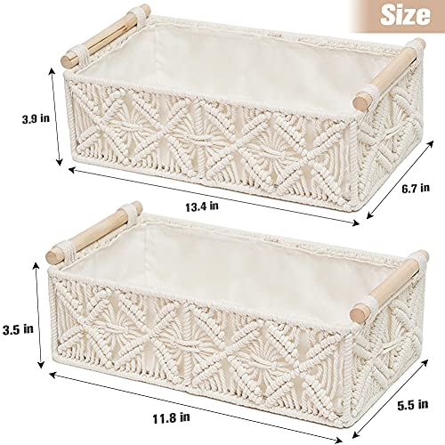 Macrame Storage Basket Boho Decor Baskets for Organizing Woven Decorative Basket for Countertop Toilet Paper Basket for Tank Top for Bathroom Decor Bedroom Nursery Livingroom Entryway (Set of 2)