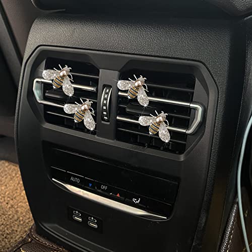 Bling Bee Air Vent Clips, 4 Pcs Crystal Bee Car Air Fresheners Vent Clips Car Diffuser Vent Clip Rhinestone Diamond Bee Car Decoration Car Interior Decor Bling Car Accessories for Women (4 Pcs Bee)