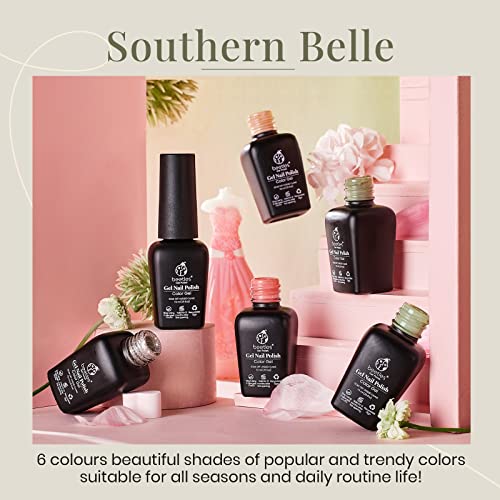 Beetles Gel Polish SOUTHERN BELLE Glitter Nude Gel Polish Set - 6 Pcs Coral Green Light Blue Gel Polish Kit Soak off Nail Lamp Gel Base and Top Coat Needed Varnish Salon Nail Art Design Gifts for Women