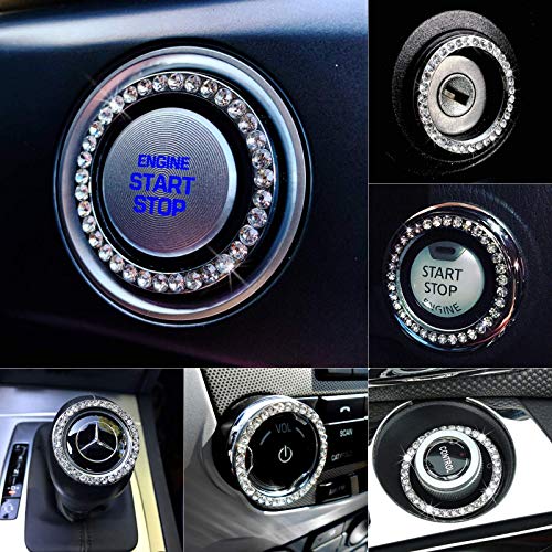 Bling Car Decor Sparkle Car Accessories, Push Button Start Bling, Push to Start Sticker, Bling Car Accessories for Women, Car Decals for Women, Key Ignition Starter and Knob Ring, Cute Car Accessories for Women Crystal Rhinestone Car Bling Ring Emblem Sti