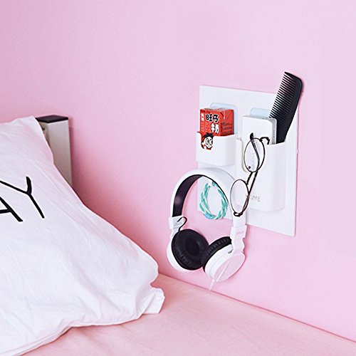 Bedside Shelf Accessories Organizer- Wall Mount Self Stick on,Ideal for Glasses,Remote,Earphone, Cell Phone Charger,Manicure Kit