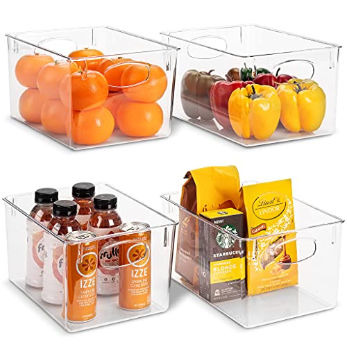 Sorbus Clear Fridge Organizer Bins - Refrigerator Organizer Bins for Home Essentials, Food, Toiletries, Makeup, Cleaning Supplies, Laundry Room, Pantry and Kitchen Organization and Storage (4 Pack)