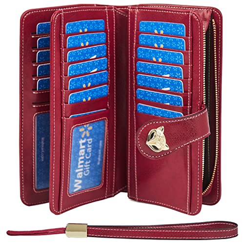 FOXLOVER Designer Wristlet Wallets for Women Large Capacity Ladies RFID Blocking Leather Credit Card Holder