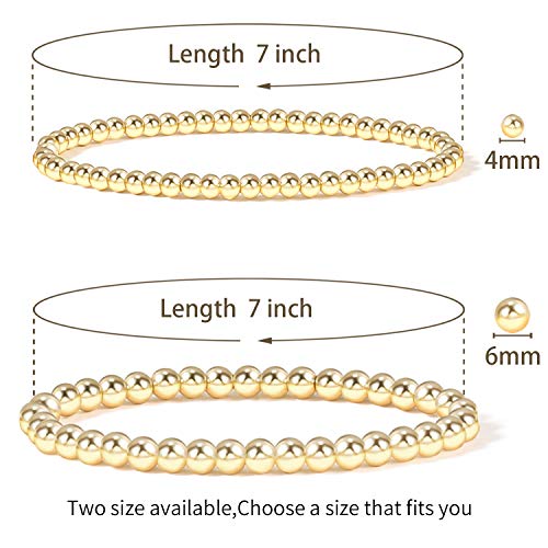 Gold Bead Bracelet for Women,14K Gold Plated Bead Ball Bracelet Stretchable Elastic Bracelet