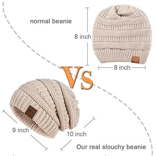 Womens Beanies for Winter 3 Pack, Slouchy Beanies for Women Oversized Knit Warm, Winter Hats for Women Thick for Cold Weather(Black+Oatmeal+Dark Gray)