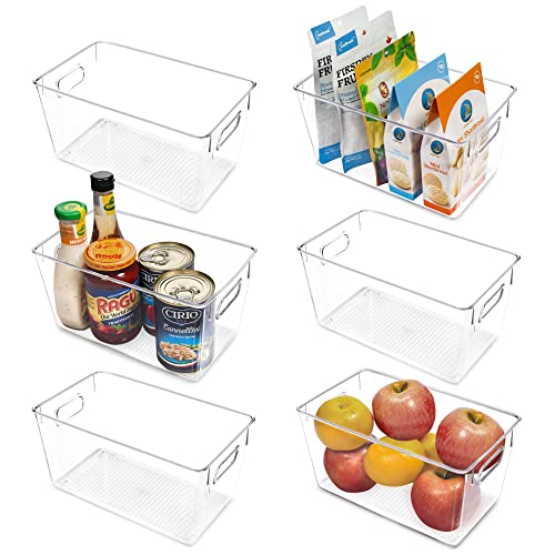 Vtopmart Clear Plastic Pantry Organizer Bins, 6 PCS Food Storage Bins with Handle for Refrigerator, Fridge, Cabinet, Kitchen, Countertops, Cupboard, Freezer Organization and Storage, BPA Free, Medium