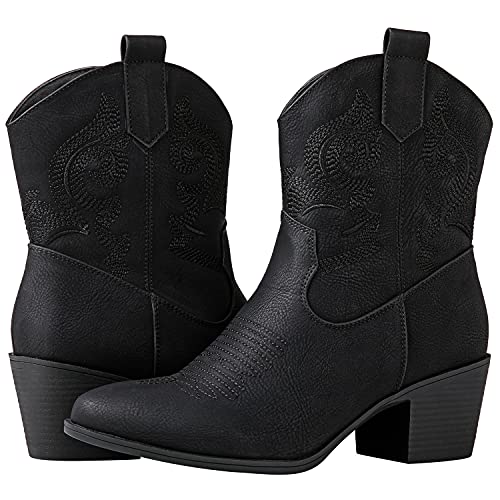 GLOBALWIN Women's Black Mid Calf The Western Cowboy Cowgirl Boots 5.5M