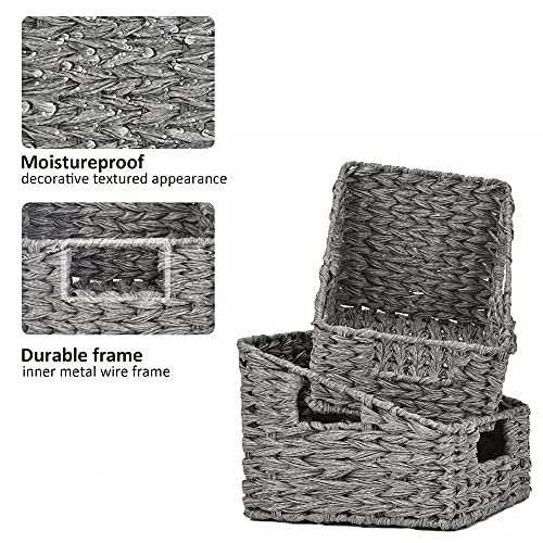 GRANNY SAYS Wicker Basket with Handles, Odorless Woven Trapezoid Basket Waterproof for Organizing Bathroom, Decorative Storage Wicker Baskets for Storage Photo Books, Gray, 2-Pack