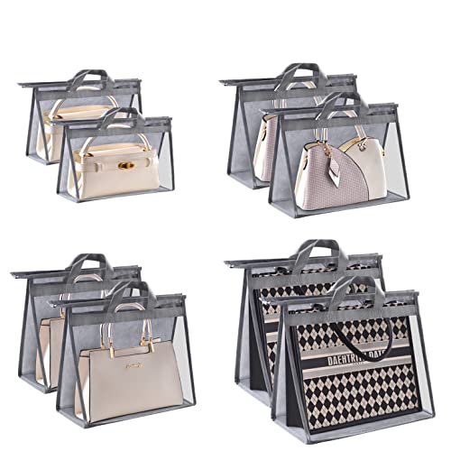 Quoyiyo Clear Tote Bag Organizer Dust Cover Organizer Transparent Handbag Organizer Organizer Organizer Bags Reinforced Handle and Zipper, Tote Bag Organizer (Gray-8 Pack)