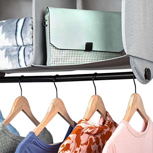 Hanging Closet Organizers with 4 Shelves - Closet Storage and RV Closet Organizer - Grey with Black Metal Rod - 24” W x 12” D x 29-1/2” H - Perfect for College Dorms