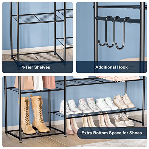 Neprock Clothing Rack with Shelves, Portable Wardrobe Closet for Hanging Clothes with Hanging Rods, Free Standing Closet Rack Shelves Closet Organizers and Storage