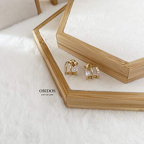 Obidos 14K Gold Plated Triple Huggie Illusion Stud Earrings | Gold Hoop Earrings for Women (Triple Huggie Stud Earring A)