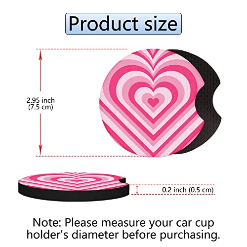 Jupswan Car Cupholder Coaster Absorbent 2 Pack Love Heart Coffee Latte Rubber New Automotive Cup Holder Decal Decor Accessories for Women-Pink