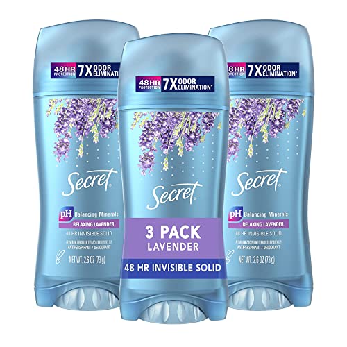 Secret Antiperspirant and Deodorant for Women, Lavender, Invisible Solid, 2.6 oz (Pack of 3)