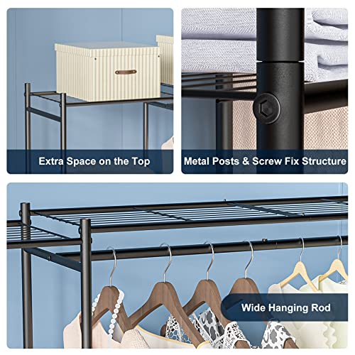 Neprock Clothing Rack with Shelves, Portable Wardrobe Closet for Hanging Clothes with Hanging Rods, Free Standing Closet Rack Shelves Closet Organizers and Storage