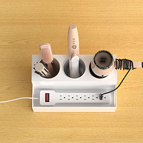 NIUBEE Hair Tool Organizer, White Acrylic Hair Dryer and Styling Holder, Bathroom Countertop Blow Dryer Holder, Vanity Caddy Storage Stand for Accessories, Makeup, Toiletries