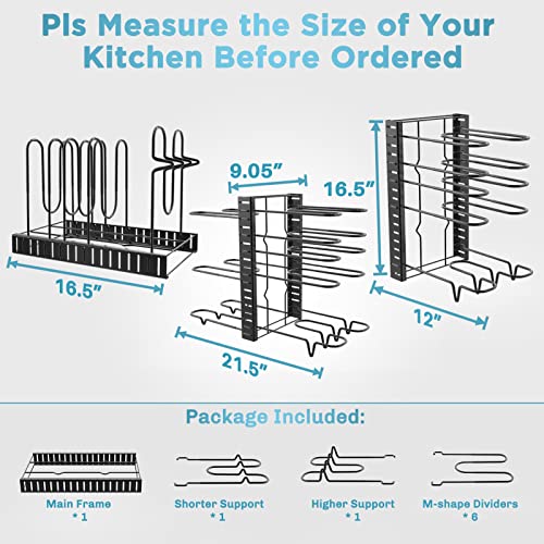 ORDORA Pots and Pans Organizer for Cabinet, 8 Tier Pot Rack with 3 DIY Methods, Adjustable Pan Organizer Rack for Cabinet, Pot Organizer for Kitchen Organization & Storage, Pot Lid Organizer