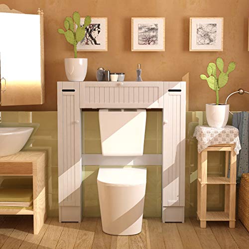 Giantex Over The Toilet Storage Cabinet with 2 Doors and Adjustable Shelves, Over-The-Toilet Rack Bathroom Shelf with Paper Holder, Freestanding Bathroom Storage Over The Toilet for Small Space, White