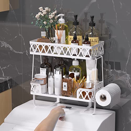 NUTSAAKK Bathroom Over The Toilet Storage Shelf, 2-Tier Bathroom Organizer Over Toilet, Above Toilet Storage with Non-Trace Adhesive, No Drilling Toilet Organizer, Toilet Paper Holder (White)