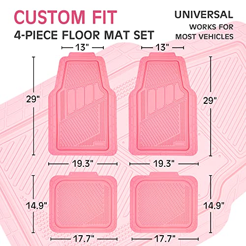 CAR PASS Heavy Duty Rubber Floor Mats Pink 4-Piece Car Mat Set - Universal Waterproof Floor Mats for Car SUV Truck, Durable All-Weather Mats(All Pink)