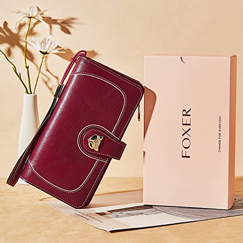 FOXLOVER Designer Wristlet Wallets for Women Large Capacity Ladies RFID Blocking Leather Credit Card Holder