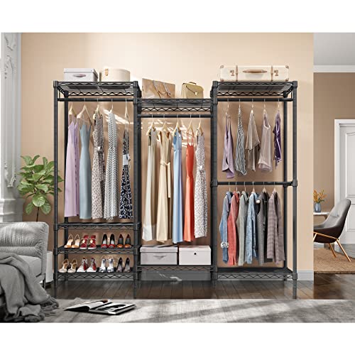 VIPEK V5 Portable Closet Wardrobe Heavy Duty Clothes Rack, Freestanding Clothing Rack with 4 Hang Rods & 8 Shelves, Adjustable Custom Closet Rack, 68.9" L x 15.7" W x 76.4" H, Max Load 800LBS, Black