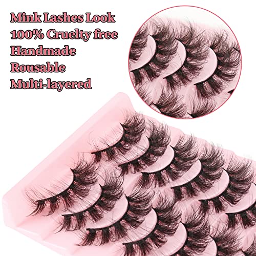 MilyBest Lashes False Eyelashes 10 Pairs 18mm Fluffy Cat Eye Faux Mink Lashes Pestañas Postizas D Curl Volume Fake Lashes Wispy Natural Look Eye lashes Strip Sets Pack