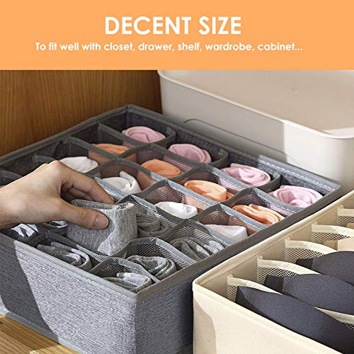 Criusia 3 Pack Sock Underwear Organizer Dividers, 64 Cell Drawer Organizers Fabric Foldable Cabinet Closet Organizers and Storage Boxes for Storing Socks, Underwear, Ties (16+24+24 Cell, Gray)