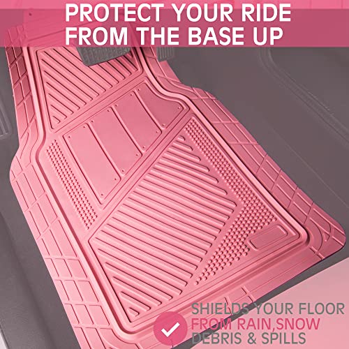 CAR PASS Heavy Duty Rubber Floor Mats Pink 4-Piece Car Mat Set - Universal Waterproof Floor Mats for Car SUV Truck, Durable All-Weather Mats(All Pink)