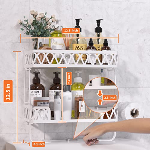 NUTSAAKK Bathroom Over The Toilet Storage Shelf, 2-Tier Bathroom Organizer Over Toilet, Above Toilet Storage with Non-Trace Adhesive, No Drilling Toilet Organizer, Toilet Paper Holder (White)