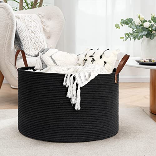 CHICVITA Extra Large Black Laundry Basket, Decorative Basket for Gifts, Towels, Shoes, Blanket Basket for Living Room, Entryway, Toy Storage Bin for Organizing, 22 x 14 inches, Black