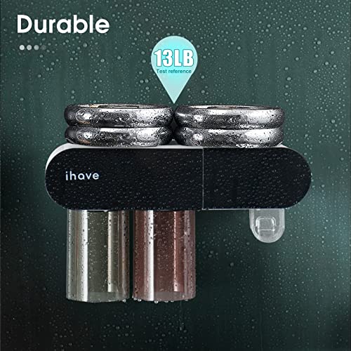 iHave Toothbrush Holders Bathroom Organizer, 2 Cups Toothbrush Holder Wall Mounted with Toothpaste Dispenser Bathroom Accessories Set, Black Tooth Brushing Holder Bathroom Decor for Home or Apartment