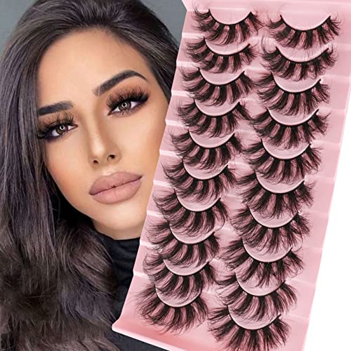 MilyBest Lashes False Eyelashes 10 Pairs 18mm Fluffy Cat Eye Faux Mink Lashes Pestañas Postizas D Curl Volume Fake Lashes Wispy Natural Look Eye lashes Strip Sets Pack