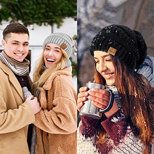 Womens Beanies for Winter 3 Pack, Slouchy Beanies for Women Oversized Knit Warm, Winter Hats for Women Thick for Cold Weather(Black+Oatmeal+Dark Gray)